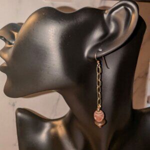 African Terracotta Dangle Earrings, Copper Chain Earrings